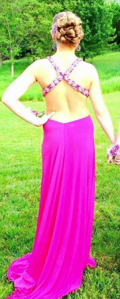 Size 4 Prom Sequined Hot Pink Side Slit Dress on Queenly