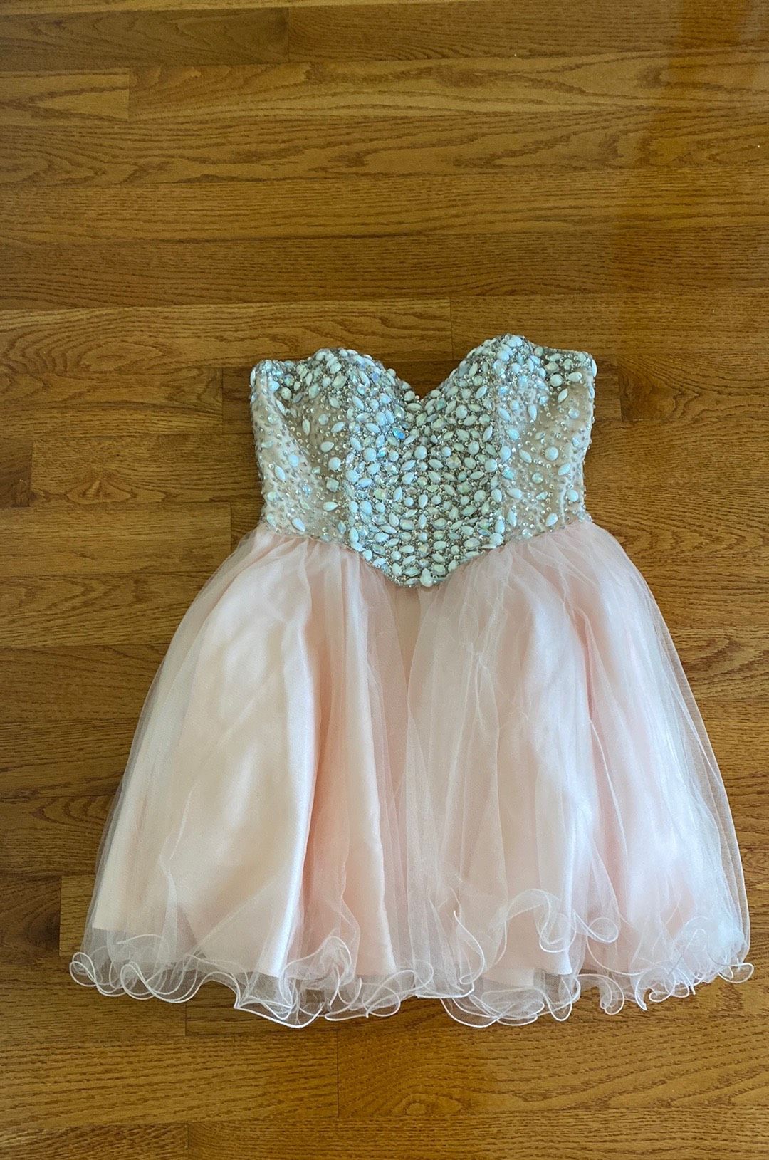 Eleni Elias Size 10 Prom Strapless Sequined Light Pink A-line Dress on Queenly