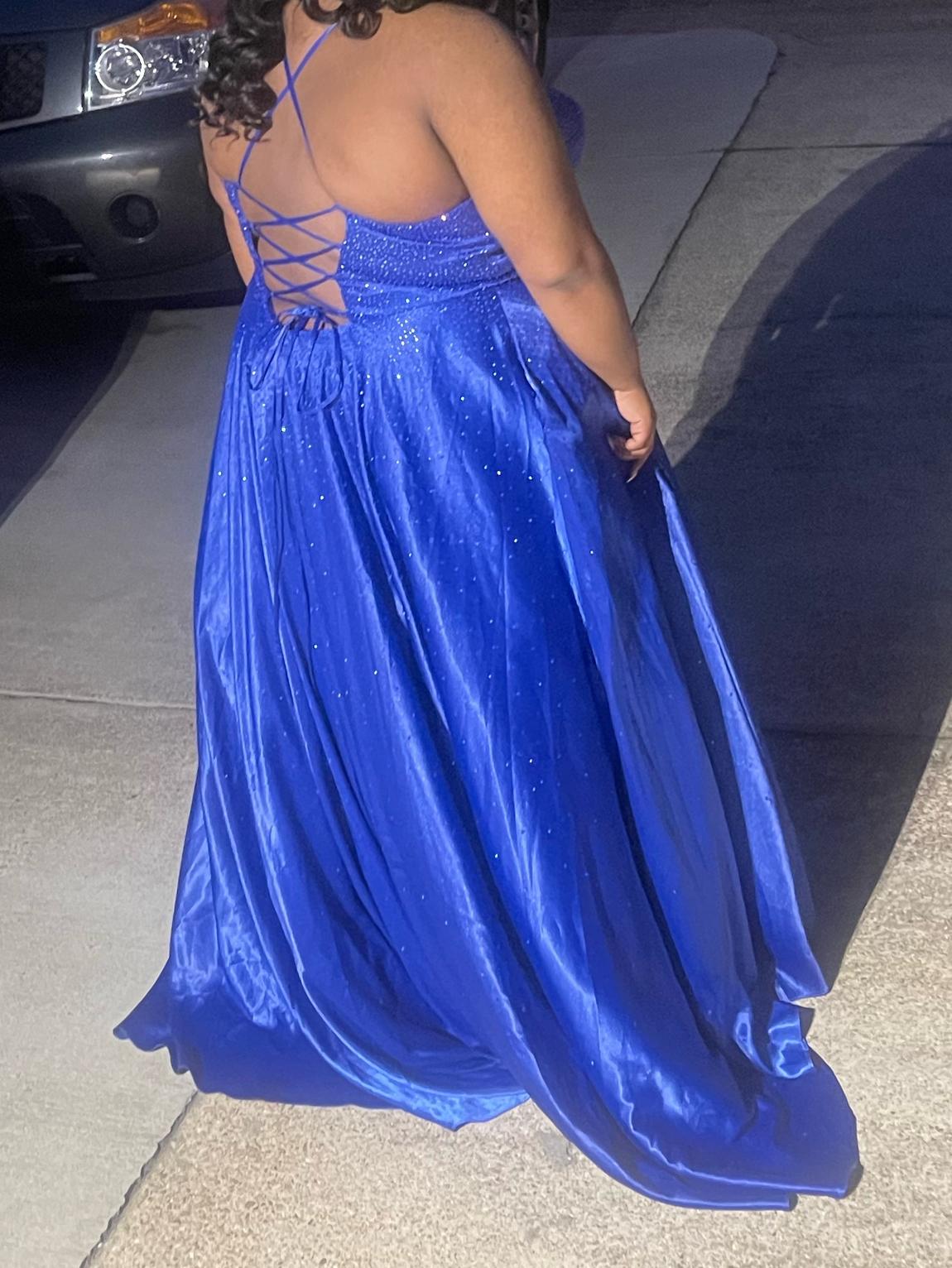 Plus Size 26 Prom Sequined Royal Blue Dress With Train on Queenly