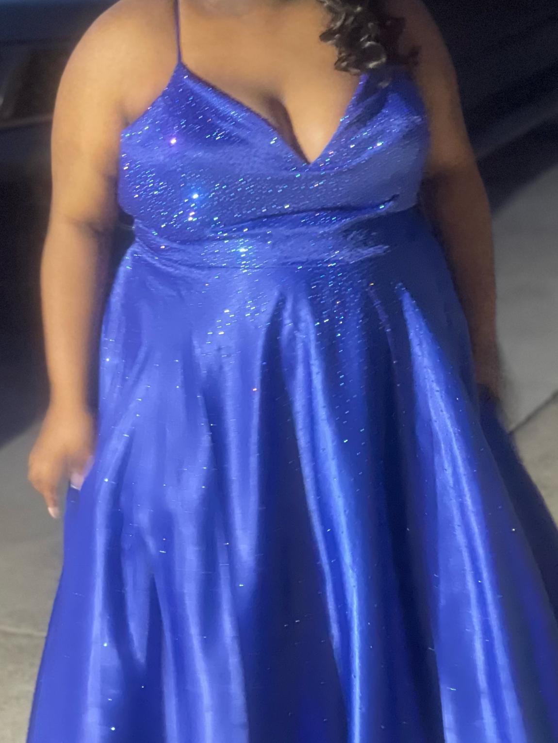 Plus Size 26 Prom Sequined Royal Blue Dress With Train on Queenly