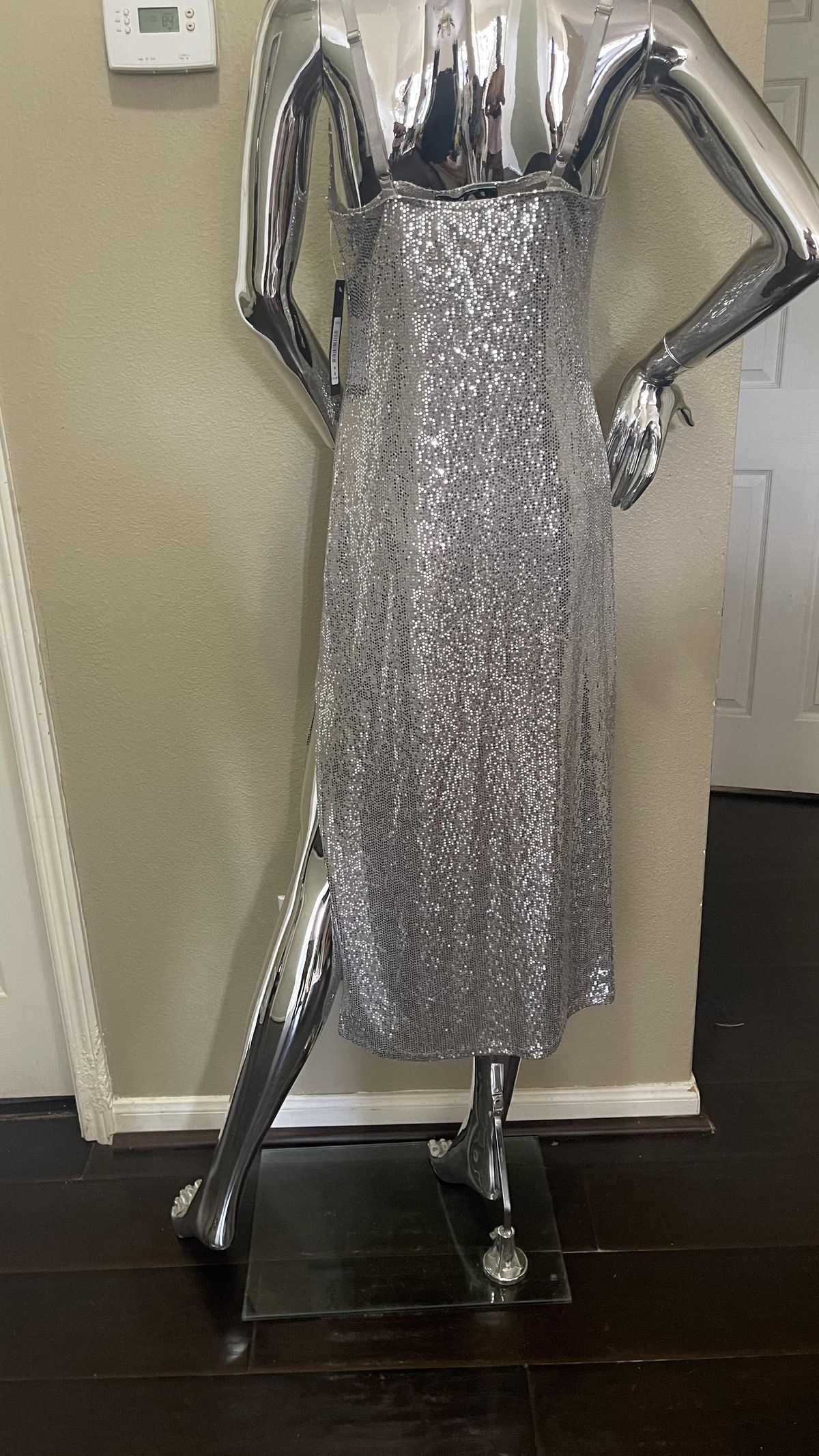 Size 12 Sequined White Floor Length Maxi on Queenly