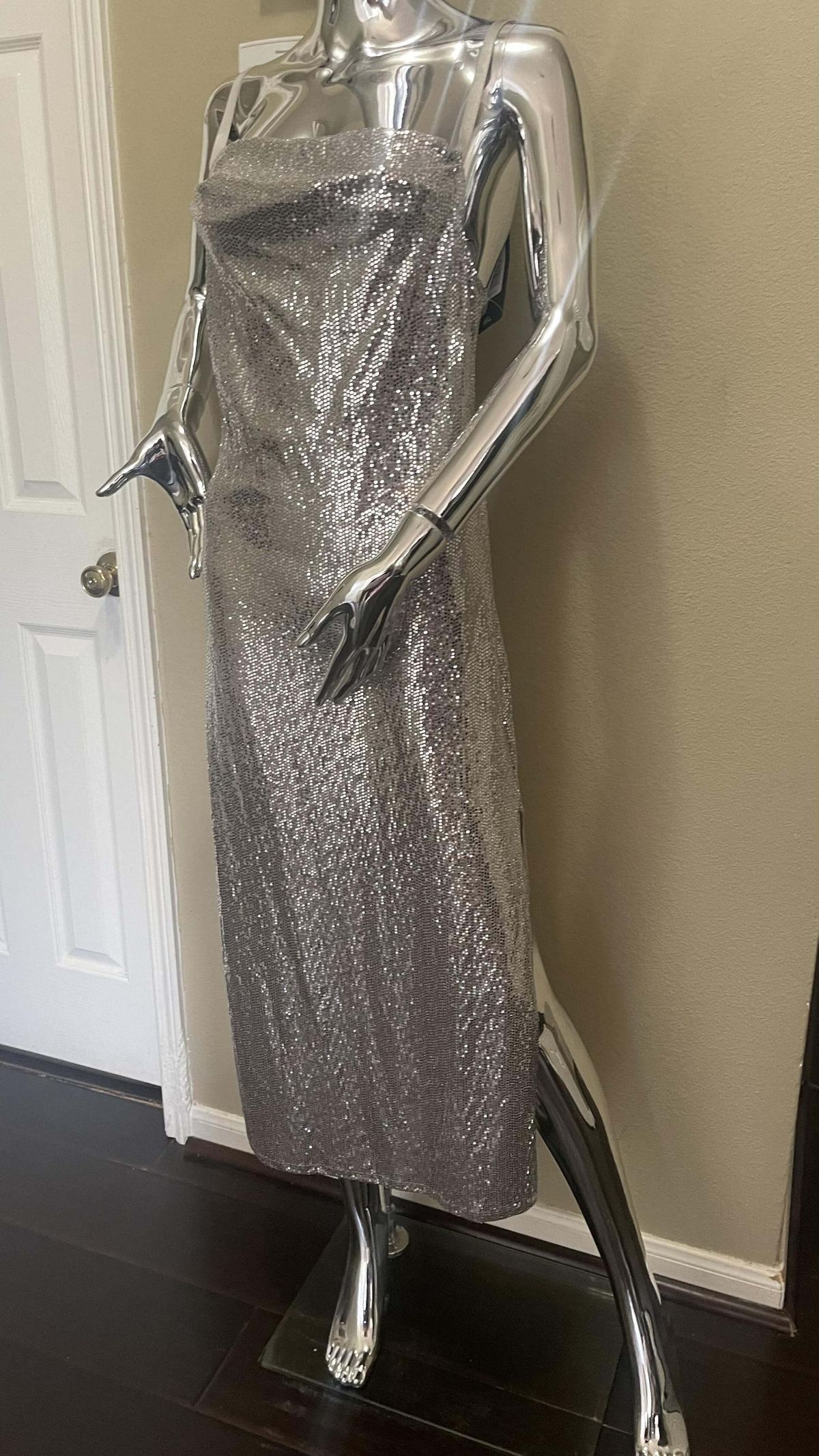 Size 12 Sequined White Floor Length Maxi on Queenly