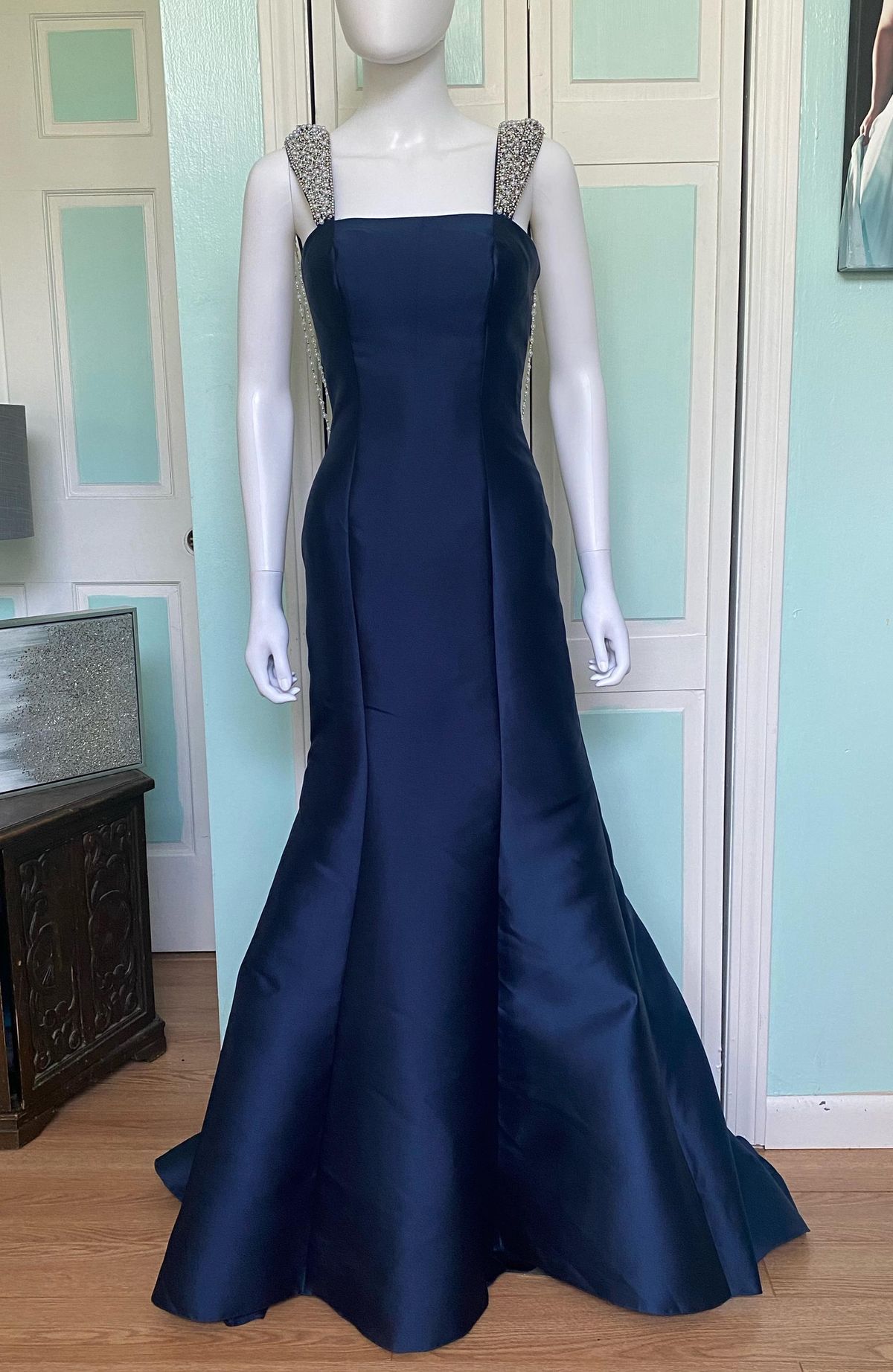 Envious Couture Size 4 Prom Satin Navy Blue Mermaid Dress on Queenly