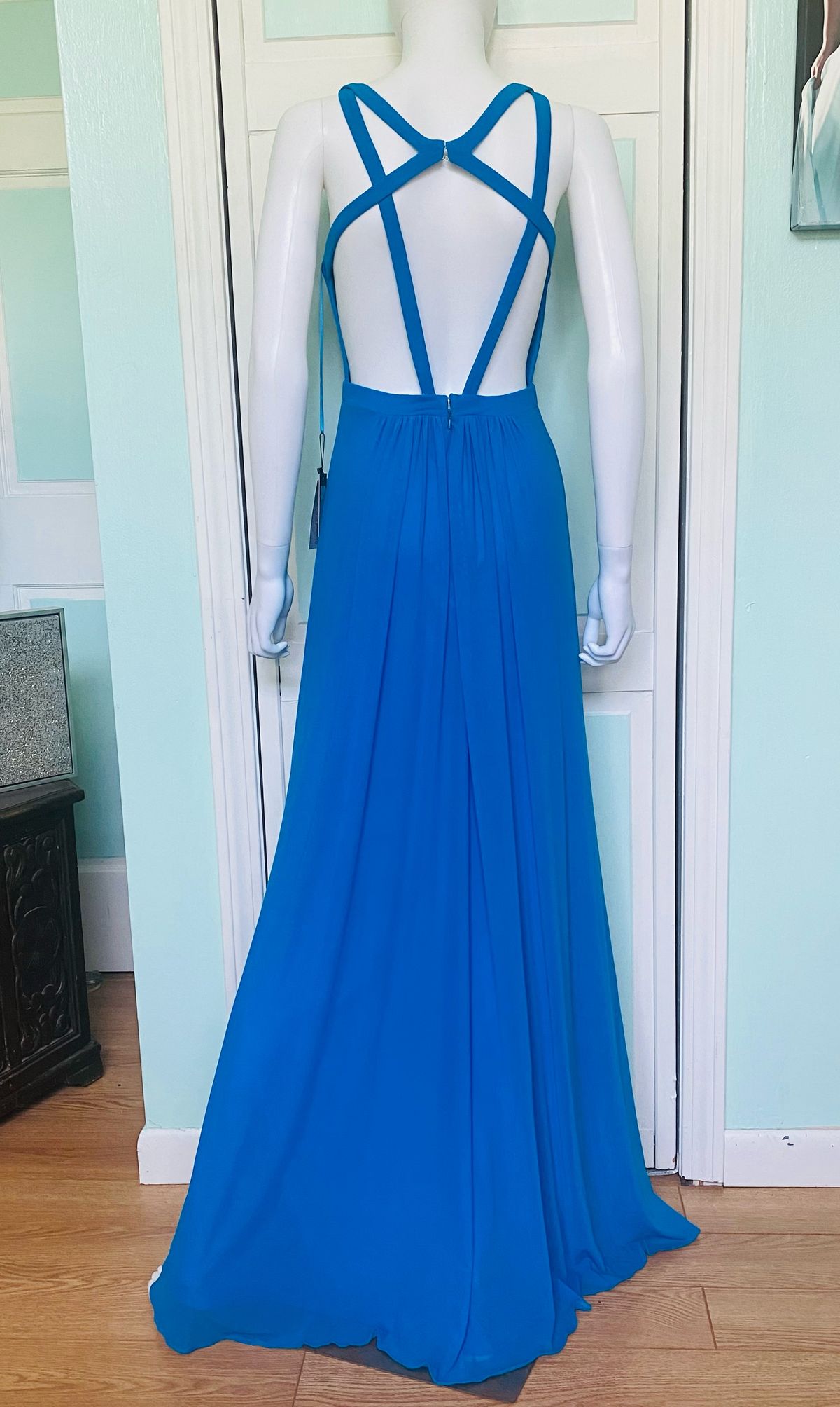 Faviana Size 4 Prom Sheer Blue A-line Dress on Queenly