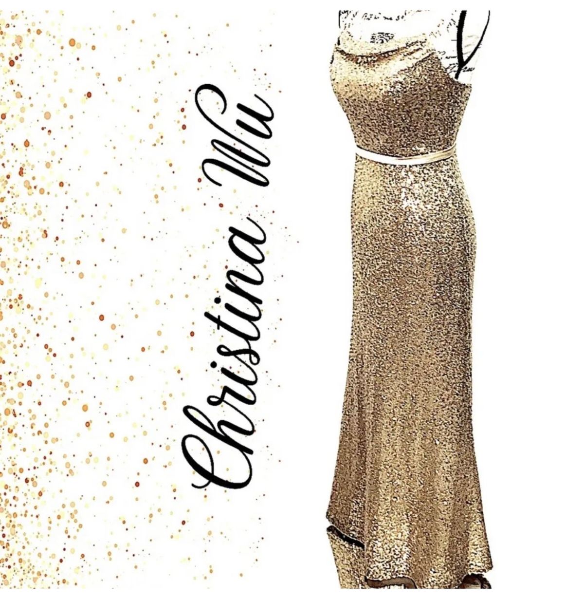 Christina Wu Size 2 Bridesmaid Sequined Gold Floor Length Maxi on Queenly