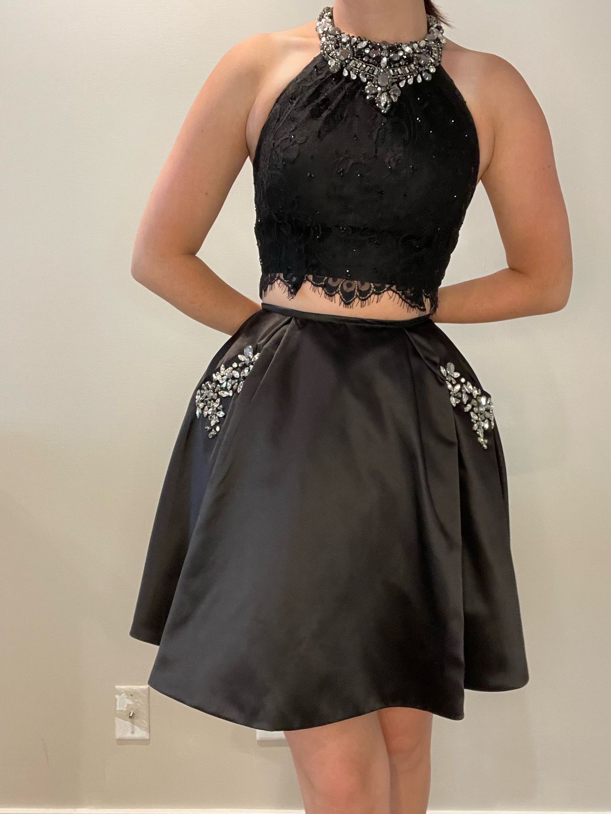 Sherri Hill Size 4 Homecoming High Neck Satin Black A-line Dress on Queenly