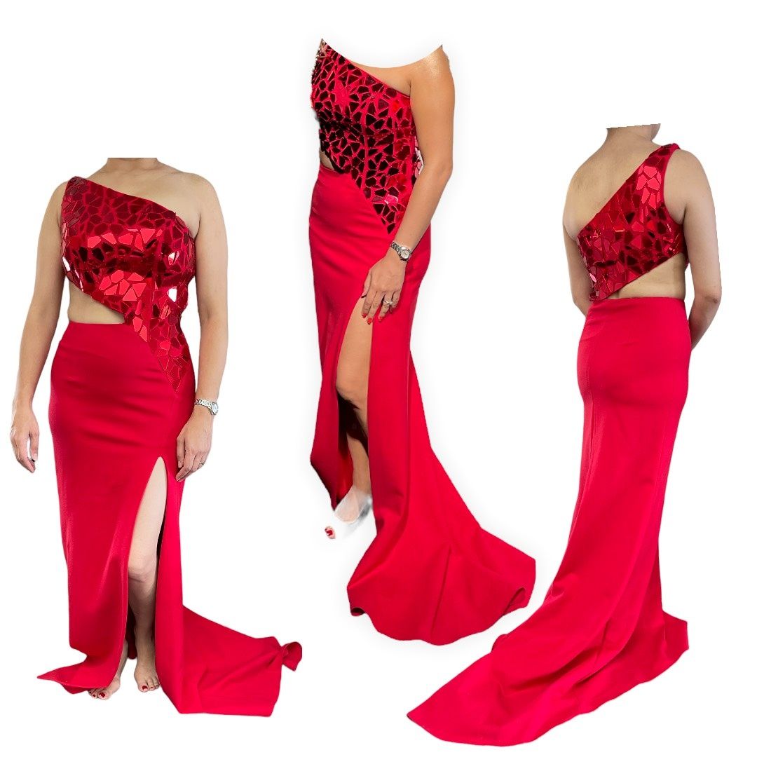 Sherri Hill Size 4 Prom One Shoulder Satin Red Mermaid Dress on Queenly
