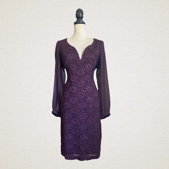 Connected Size 14 Plunge Lace Purple Cocktail Dress on Queenly