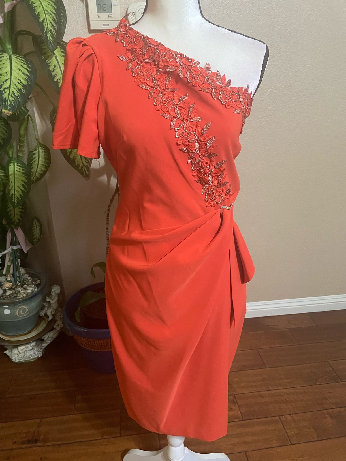 Size 8 Lace Orange A-line Dress on Queenly
