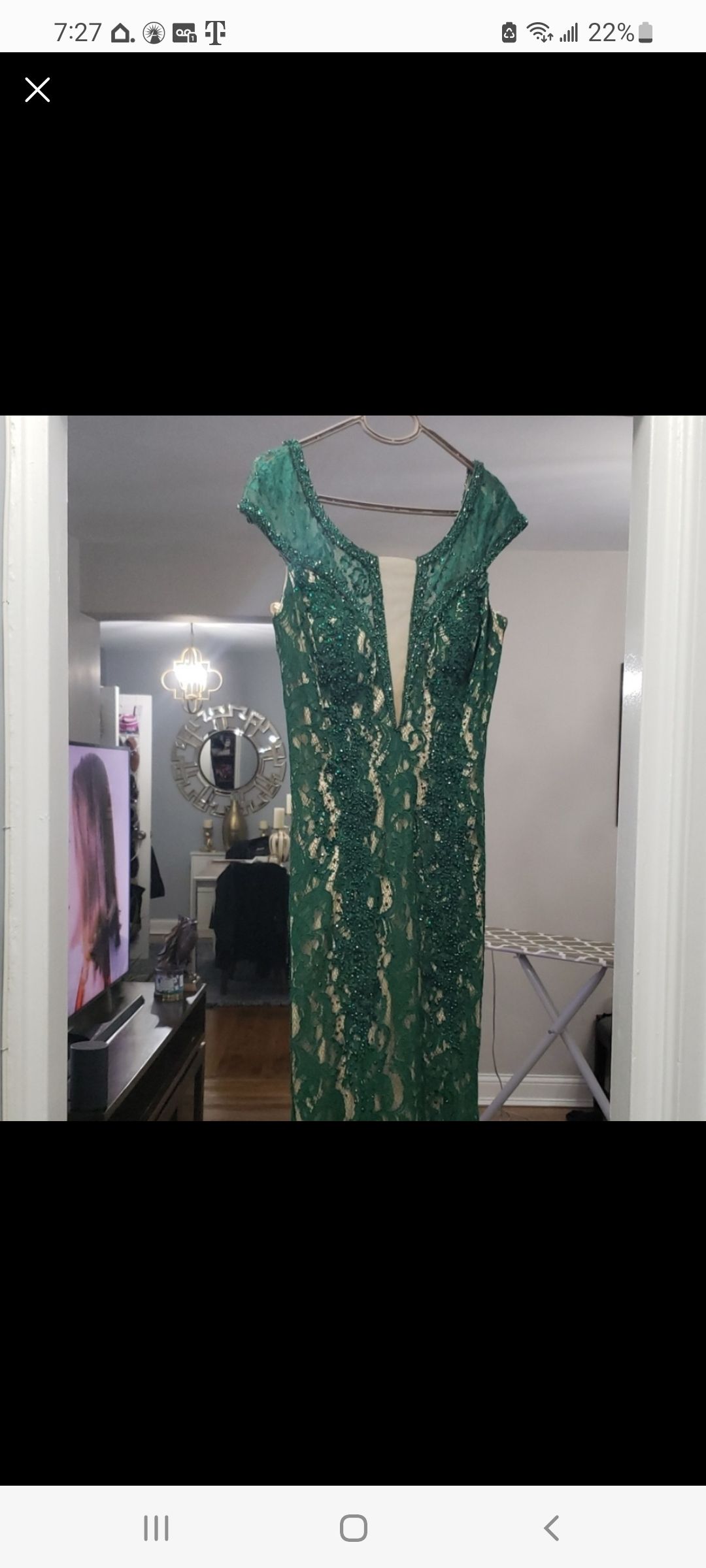 Amalinadi Emerald Green Size 8 Off The Shoulder Lace Green Mermaid Dress on Queenly