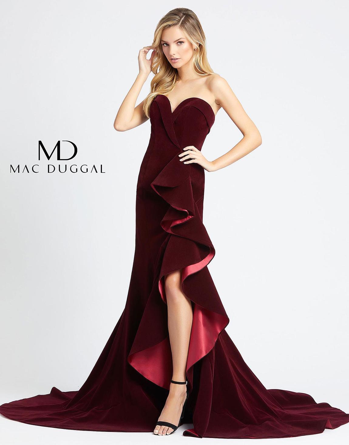 Mac Duggal Size 2 Velvet Burgundy Red Side Slit Dress on Queenly