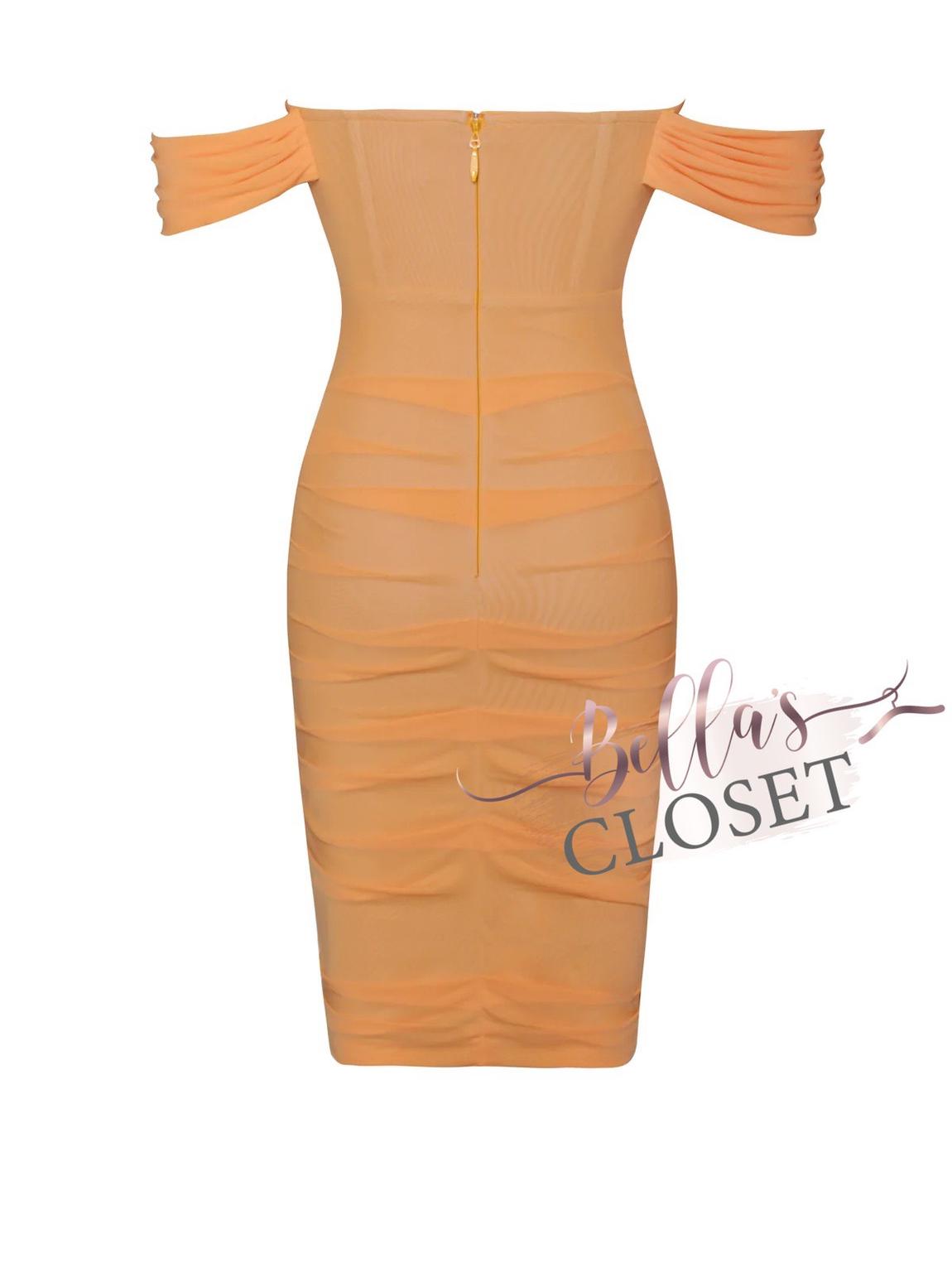 Miss Circle Size 4 Pageant Off The Shoulder Sheer Orange Cocktail Dress on Queenly