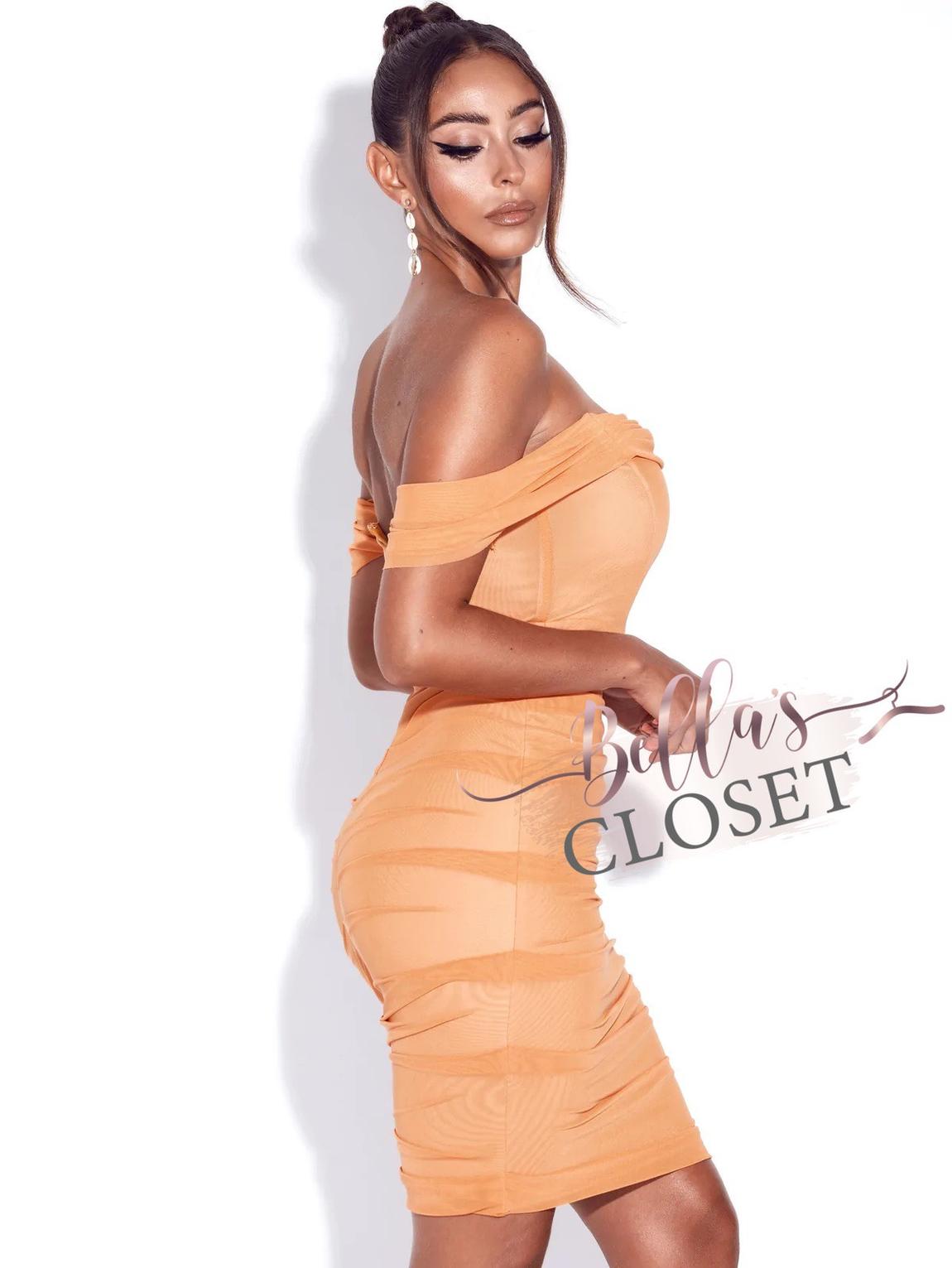 Miss Circle Size 4 Pageant Off The Shoulder Sheer Orange Cocktail Dress on Queenly
