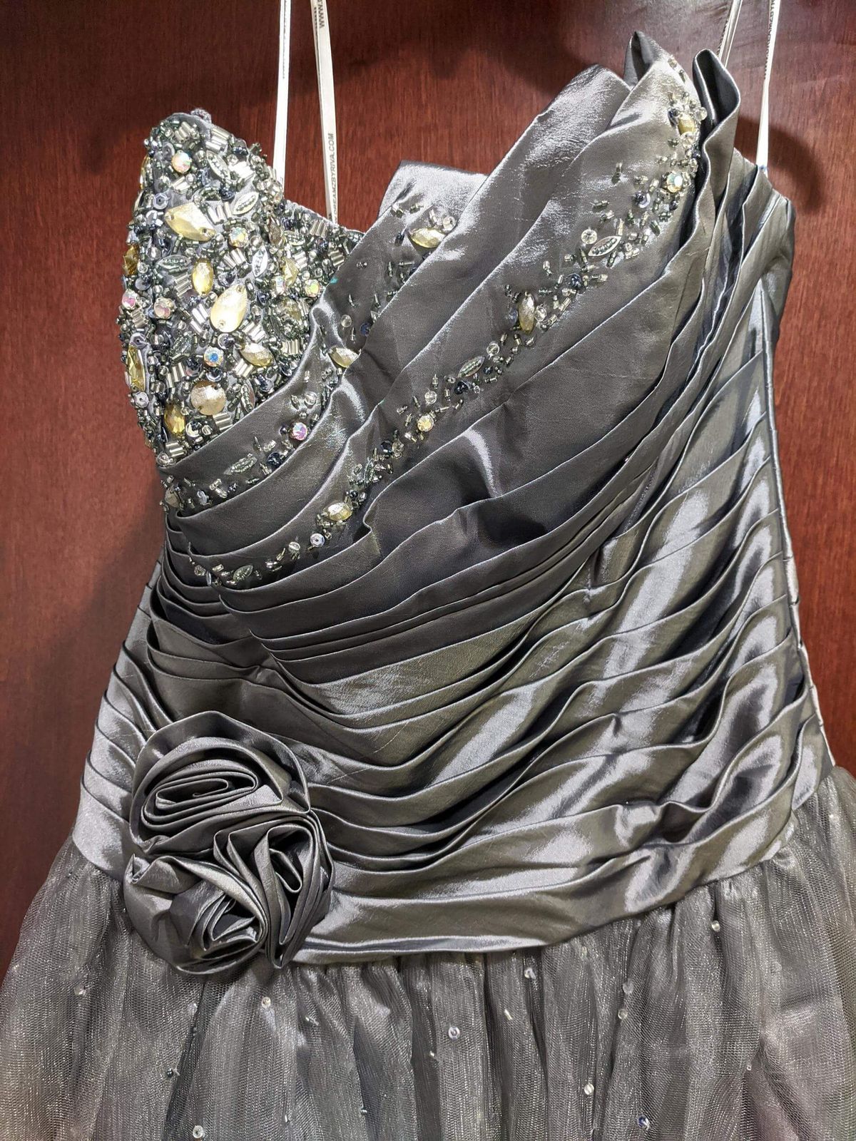 Style D420 Dreamz by Riva Designs Size 14 Silver Ball Gown on Queenly