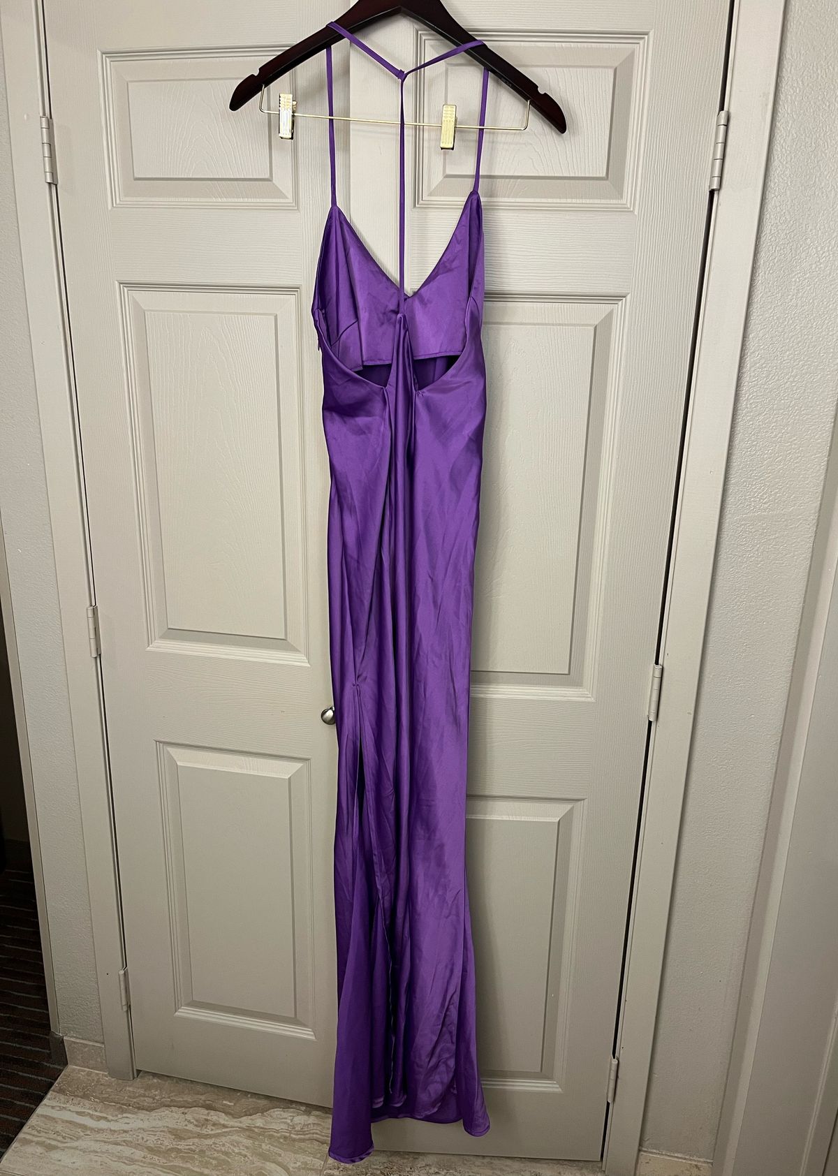 Nasty Gal Size 6 Satin Purple Side Slit Dress on Queenly