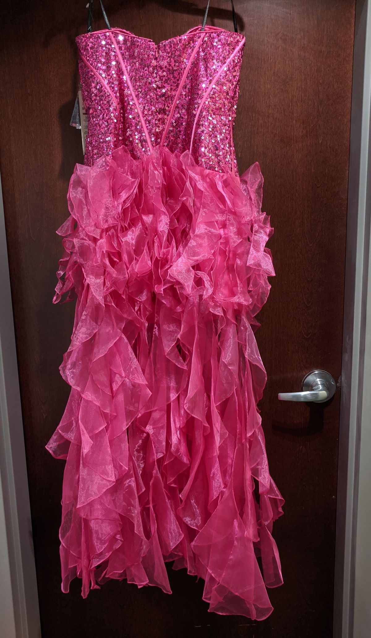 Style 6043 Alyce Designs Size 14 Prom Sequined Hot Pink Cocktail Dress on Queenly