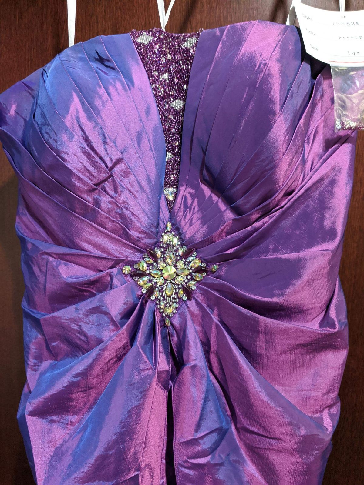Style 75882K Mac Duggal Size 14 Strapless Purple A-line Dress on Queenly