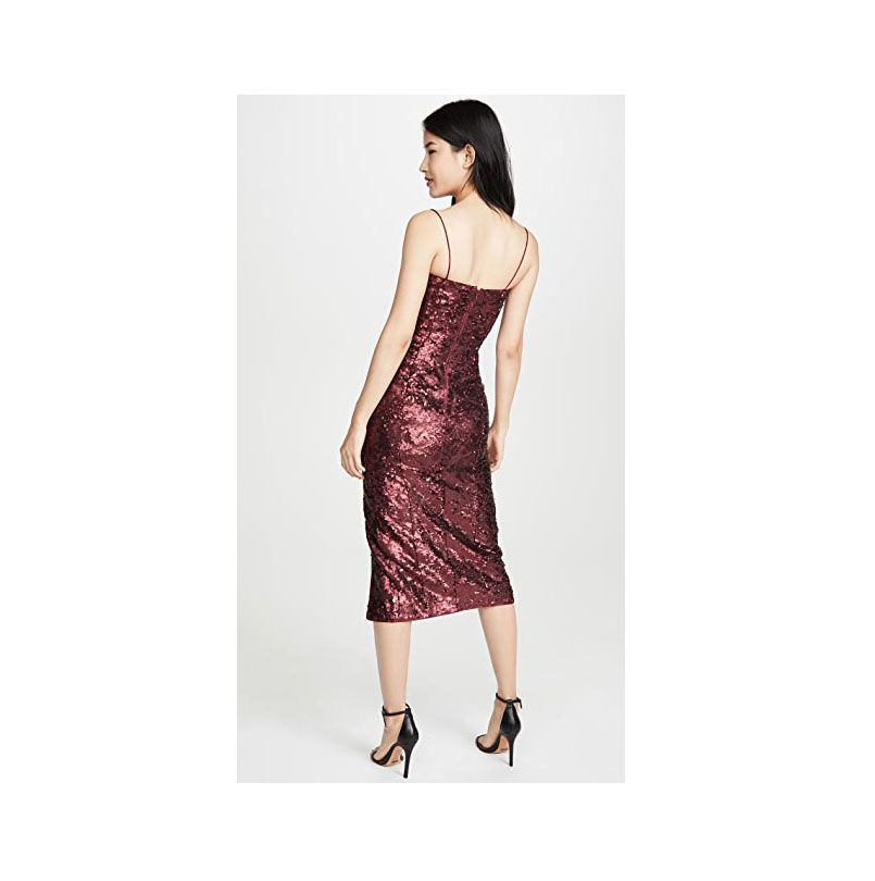 Style Tamara Wine Spaghetti Strap Sequined Midi Sheath Cocktail Dress MISHA COLLECTION  Size 4 Red Cocktail Dress on Queenly
