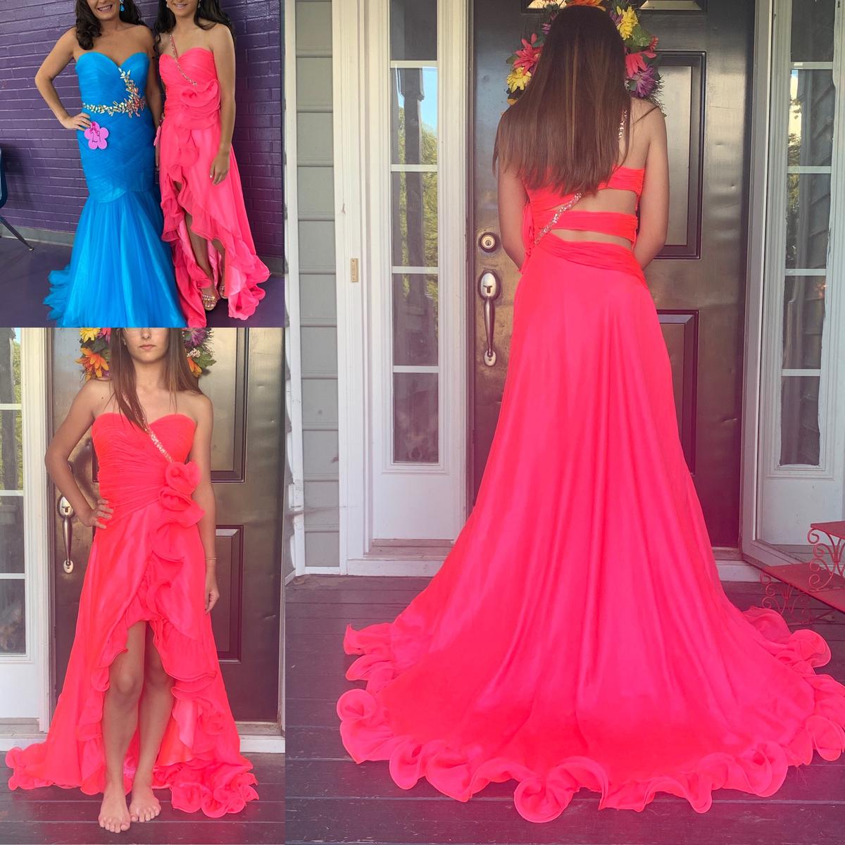 Size 4 Prom Strapless Sequined Hot Pink Dress With Train on Queenly