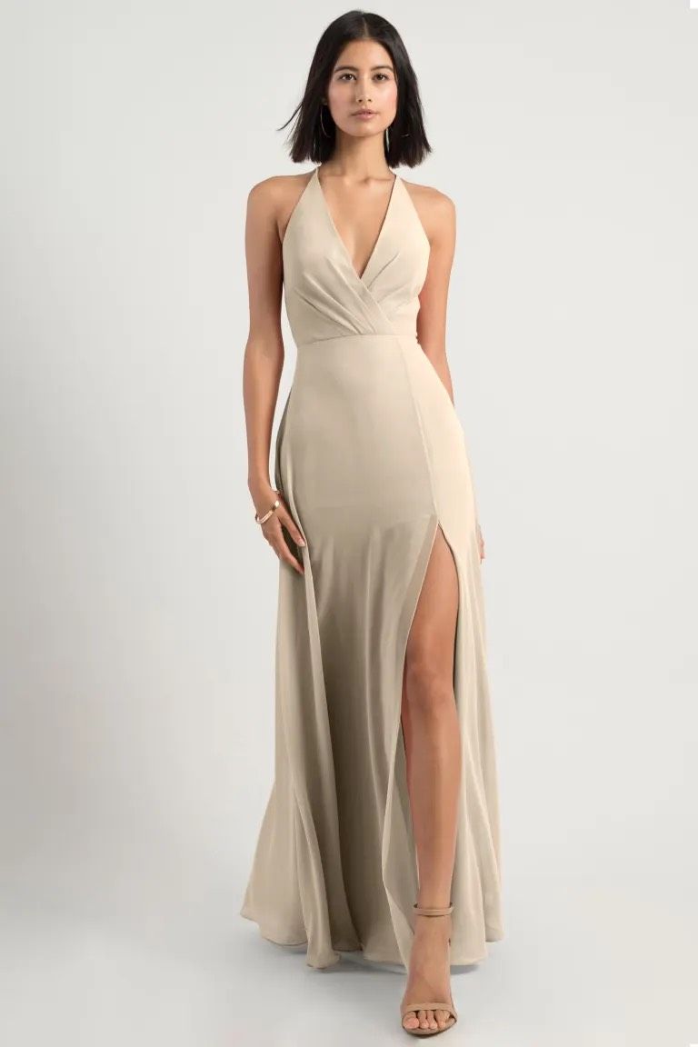 Jenny Yoo Size 12 Nude Side Slit Dress on Queenly