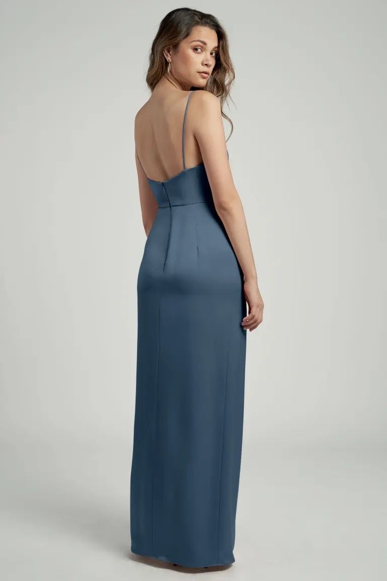 Jenny Yoo Size 2 Satin Blue Side Slit Dress on Queenly