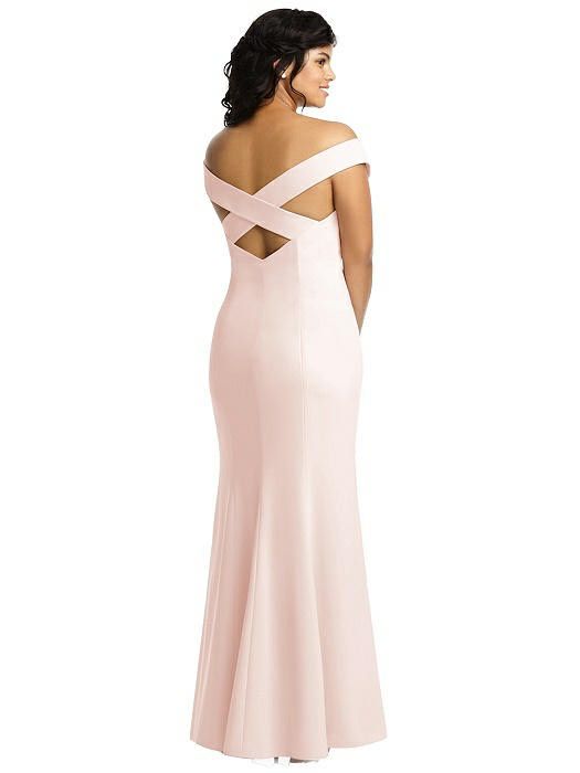 Dessy Collection Size 6 Bridesmaid Off The Shoulder Light Pink Side Slit Dress on Queenly