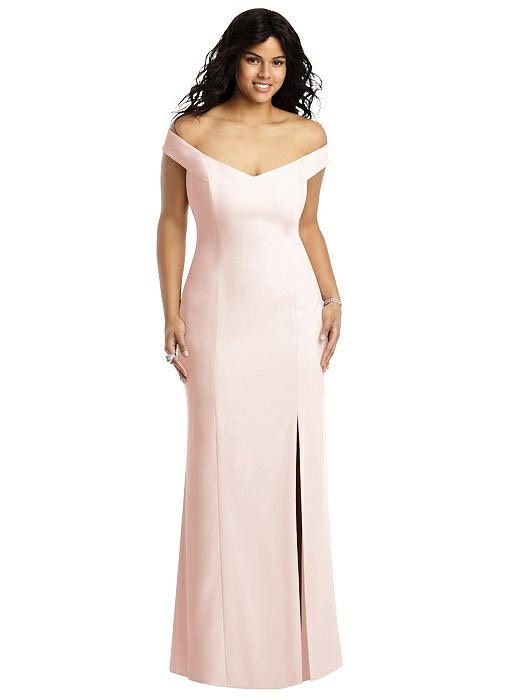 Dessy Collection Size 6 Bridesmaid Off The Shoulder Light Pink Side Slit Dress on Queenly
