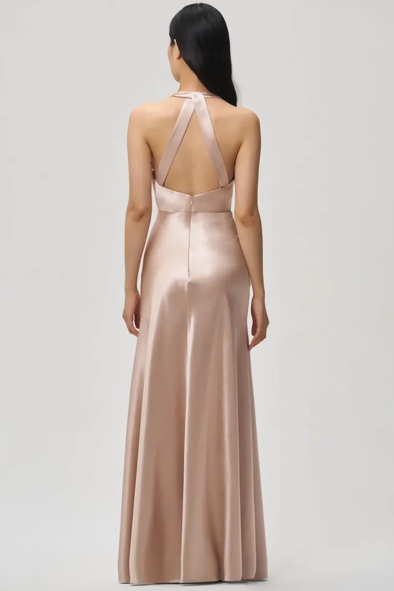 Jenny Yoo Size 8 Prom Plunge Satin Light Pink A-line Dress on Queenly