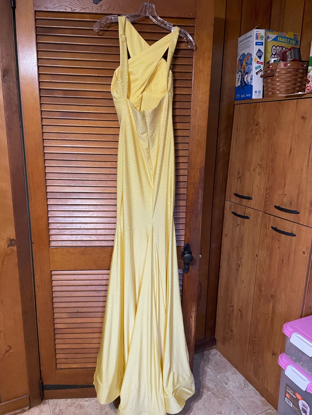 Sherri Hill Size 4 Bridesmaid Halter Sequined Yellow Mermaid Dress on Queenly
