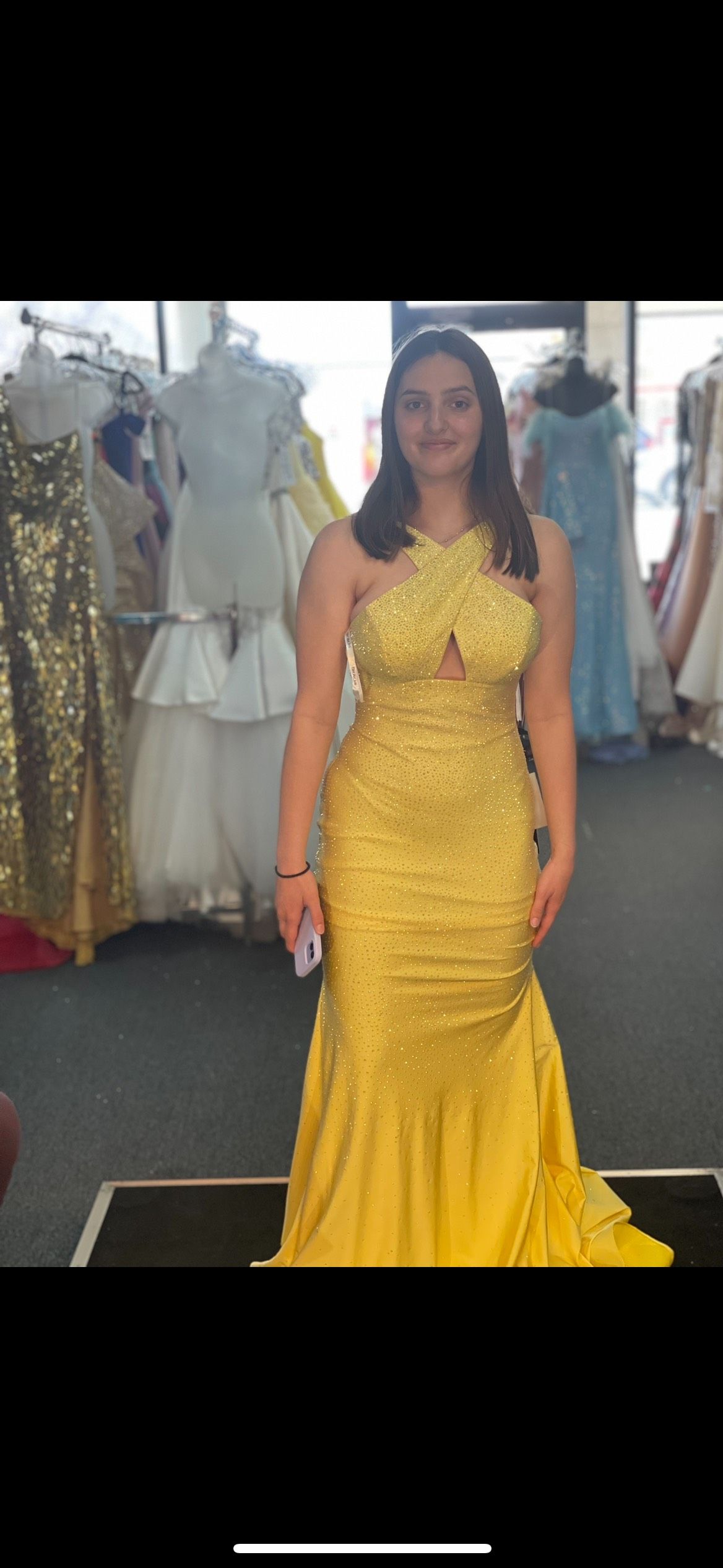 Sherri Hill Size 4 Bridesmaid Halter Sequined Yellow Mermaid Dress on Queenly