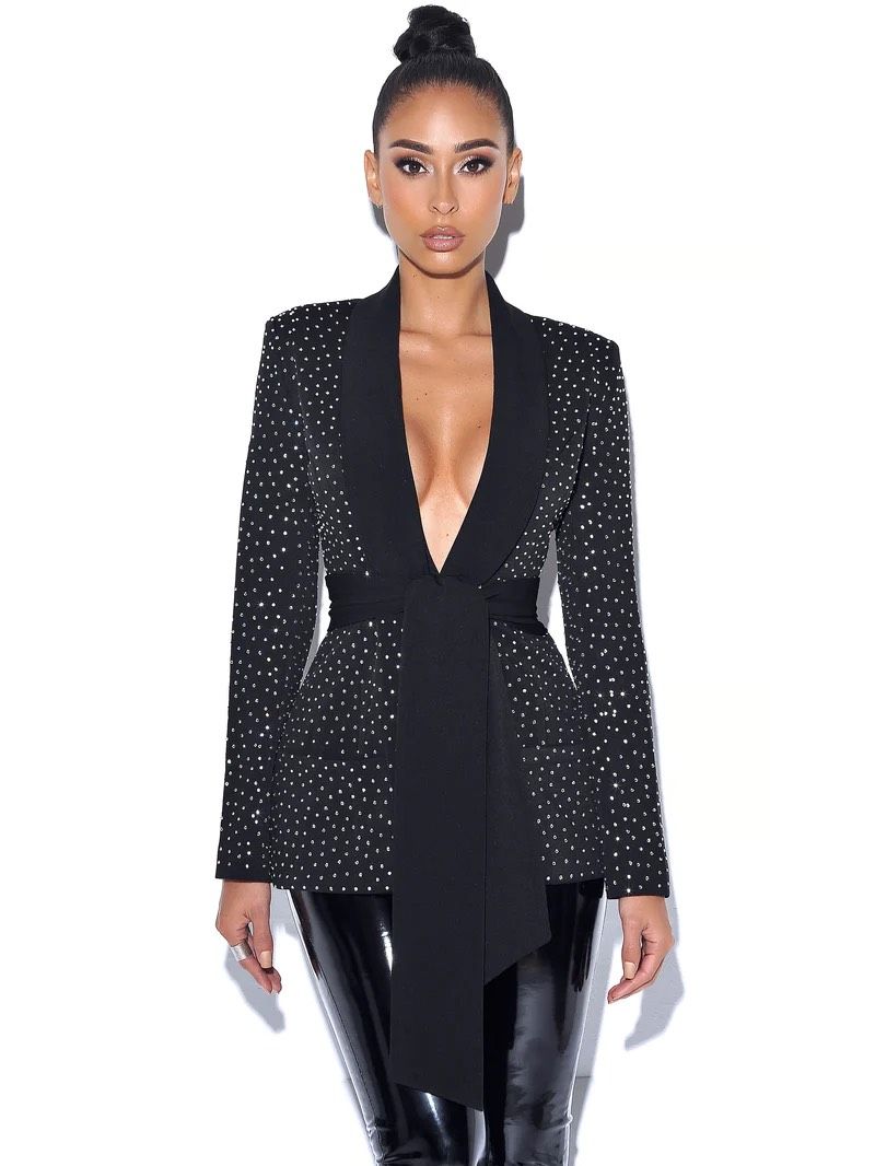 Size 6 Pageant Blazer Sequined Black Cocktail Dress on Queenly