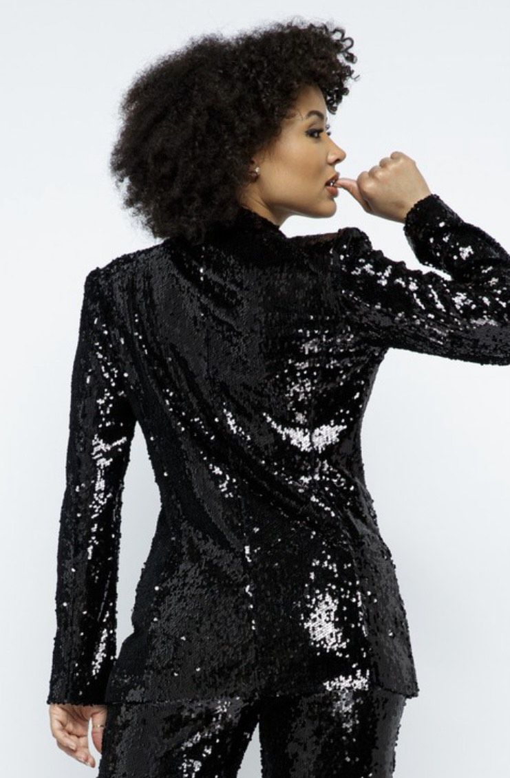 Size 2 Blazer Sequined Black Formal Jumpsuit on Queenly