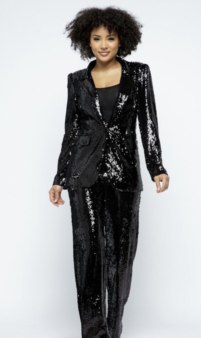 Size 6 Blazer Sequined Black Formal Jumpsuit on Queenly