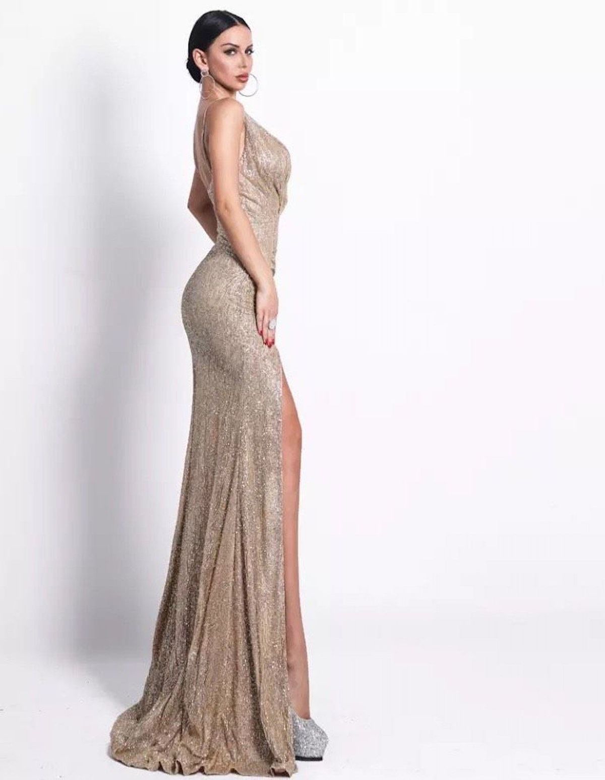 Style -1 Size 6 Prom Gold Side Slit Dress on Queenly