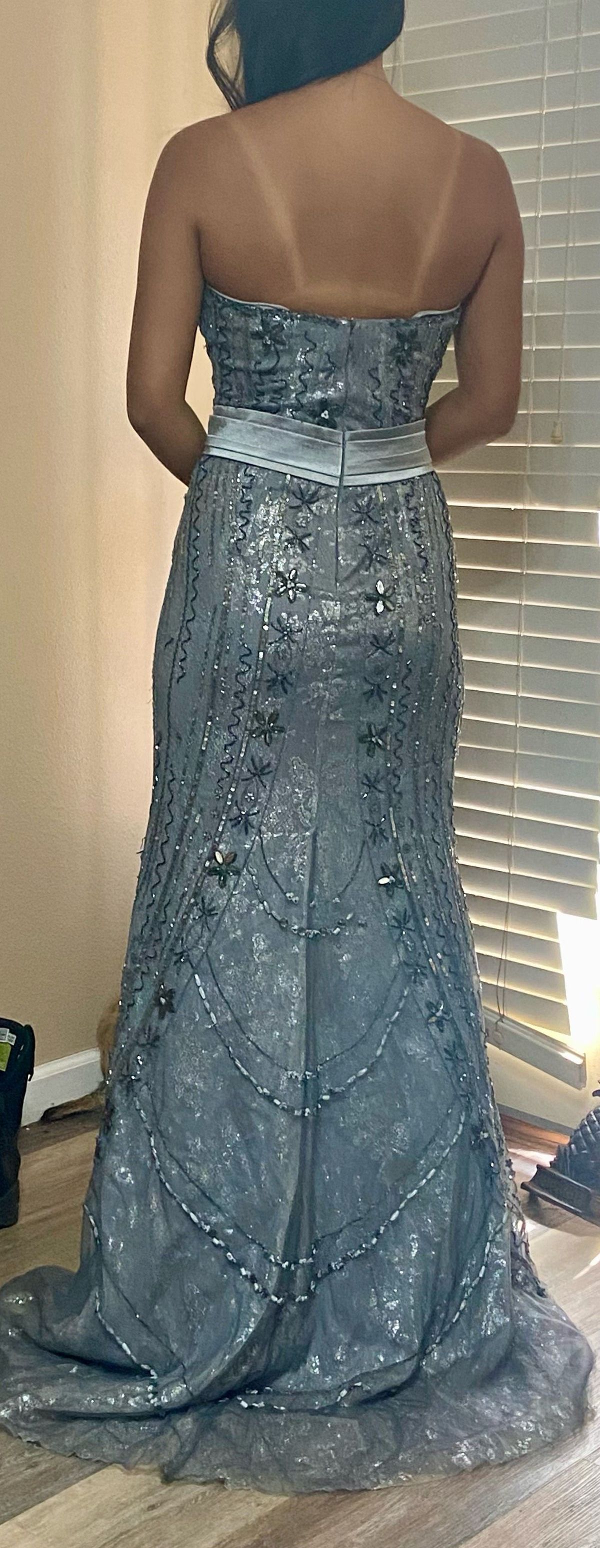 Majestic Vogue Collection Size 2 Strapless Silver Dress With Train on Queenly