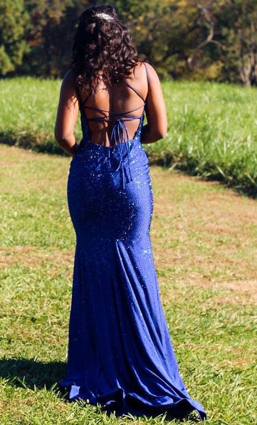 Sherri Hill Size 2 Bridesmaid Plunge Navy Blue Mermaid Dress on Queenly