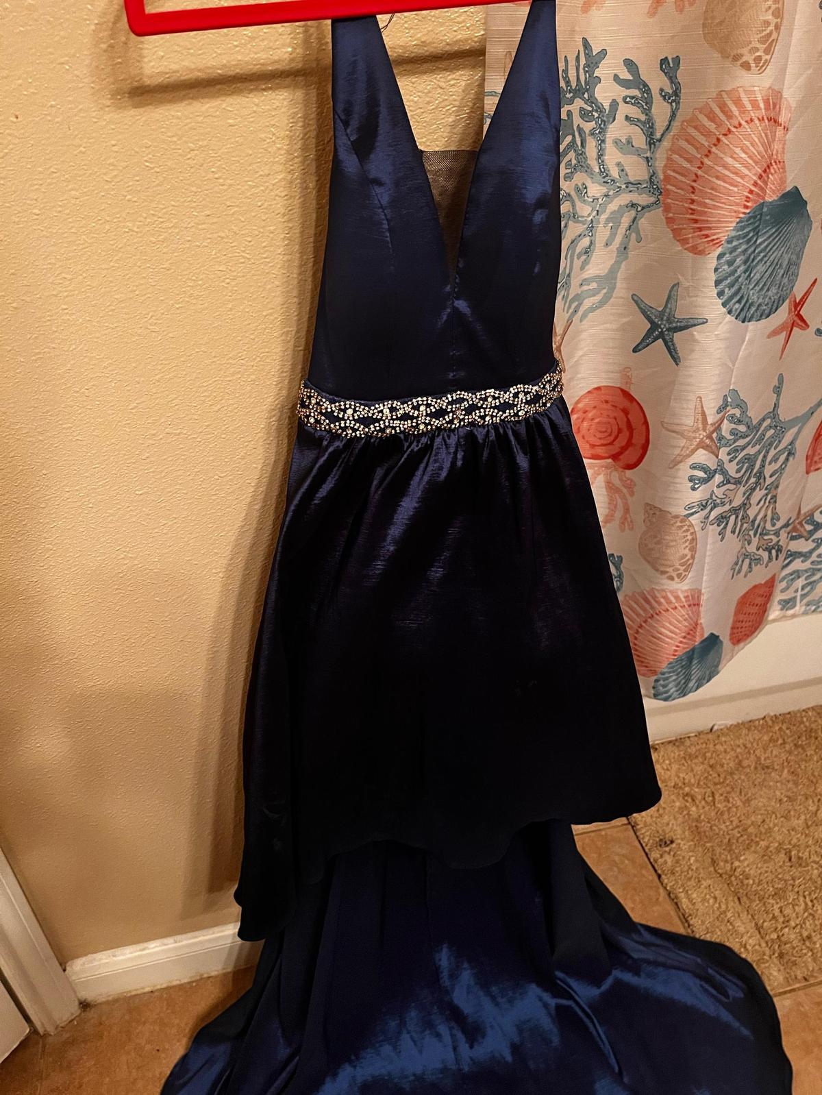 Girls Size 12 Pageant Blue Dress With Train on Queenly