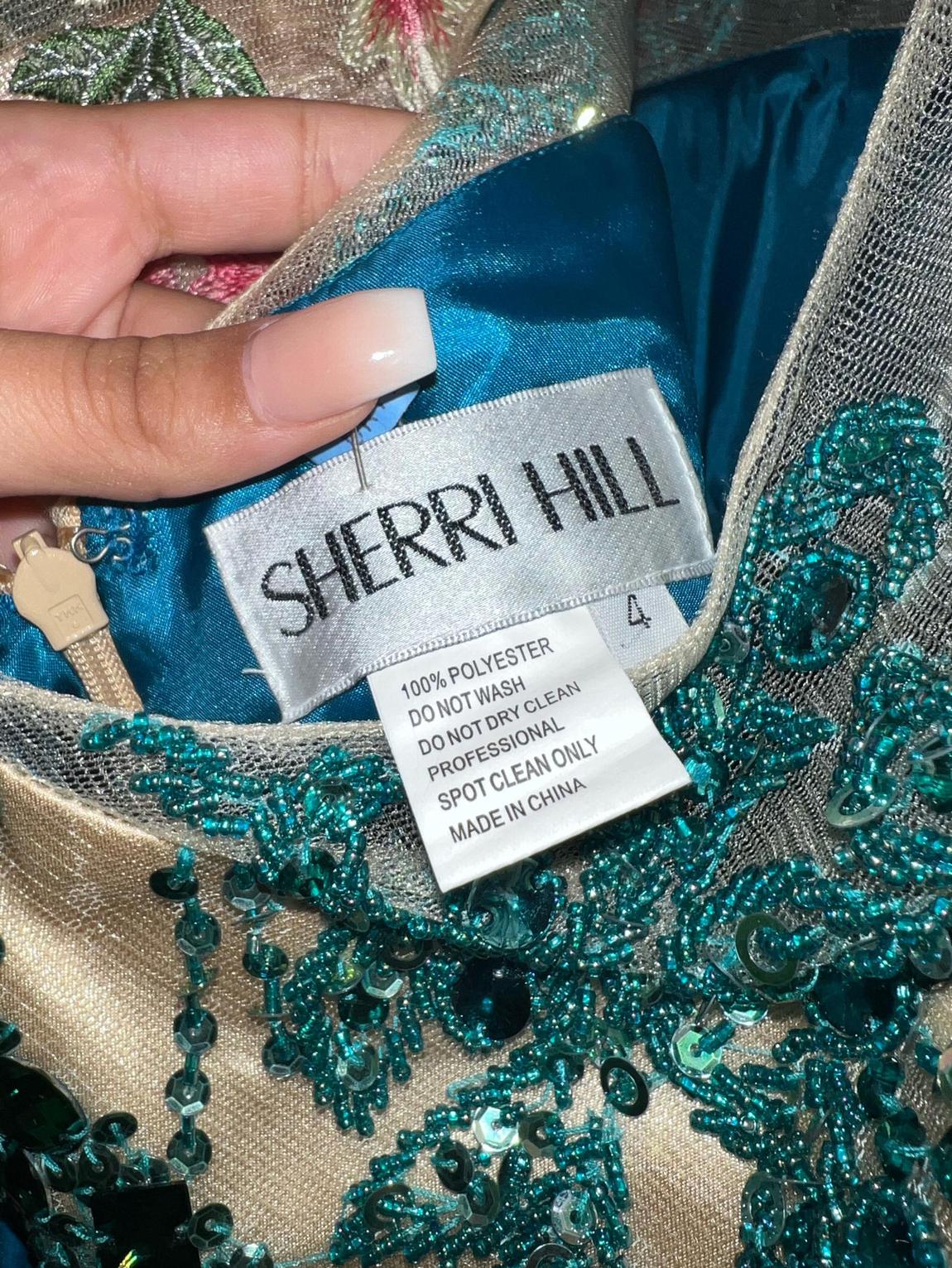 Sherri Hill Size 4 Homecoming High Neck Satin Turquoise Blue Cocktail Dress on Queenly