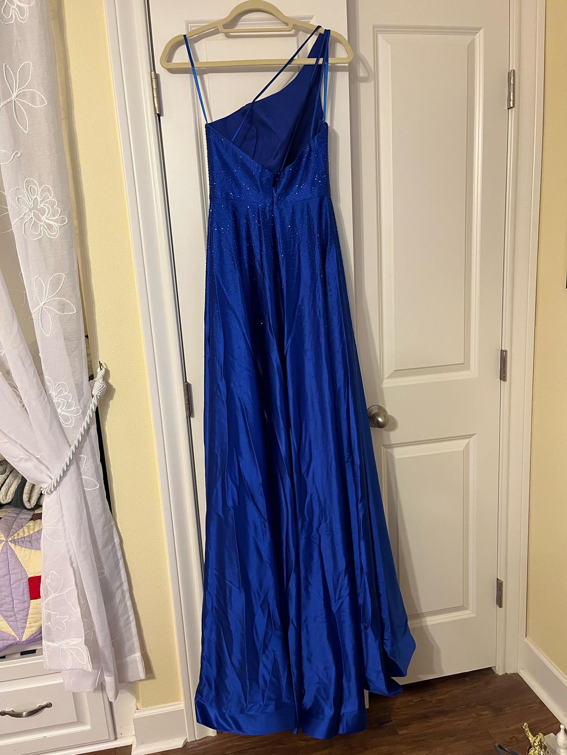 Size 2 One Shoulder Sequined Blue Floor Length Maxi on Queenly