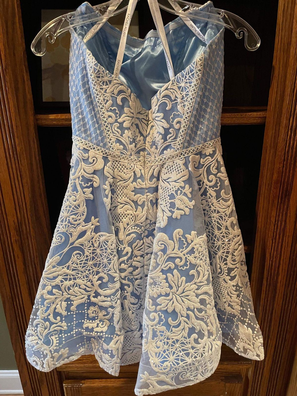 Rachel Allan Size 4 Strapless Blue A-line Dress on Queenly