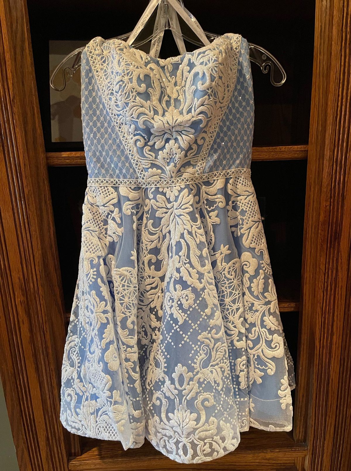 Rachel Allan Size 4 Strapless Blue A-line Dress on Queenly