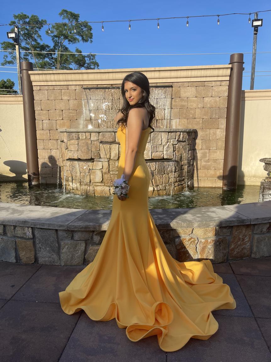 Jovani Size 4 Bridesmaid One Shoulder Yellow Mermaid Dress on Queenly