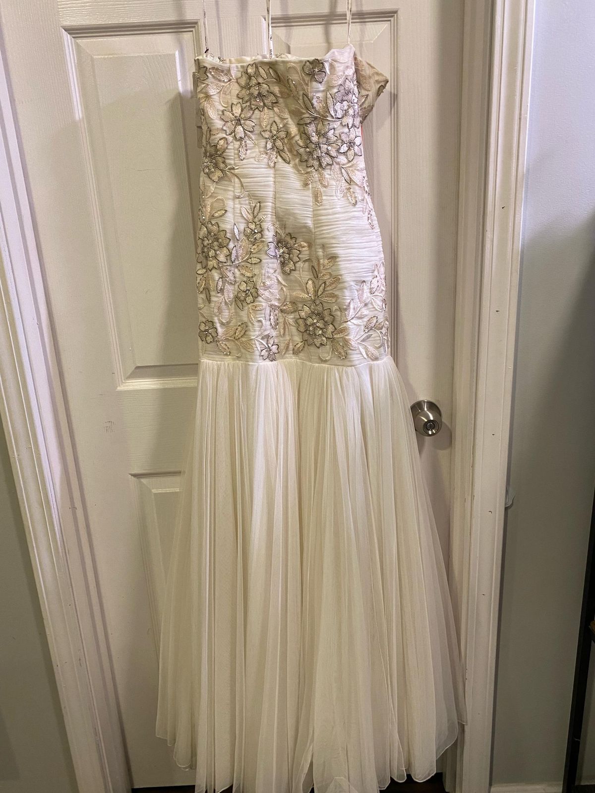 Sue Wong Size 0 Prom Strapless Floral Nude Mermaid Dress on Queenly