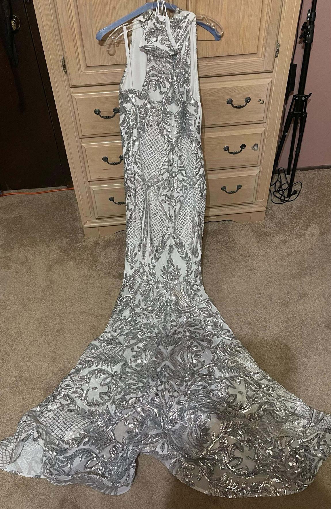 Size 14 Prom Silver Floor Length Maxi on Queenly