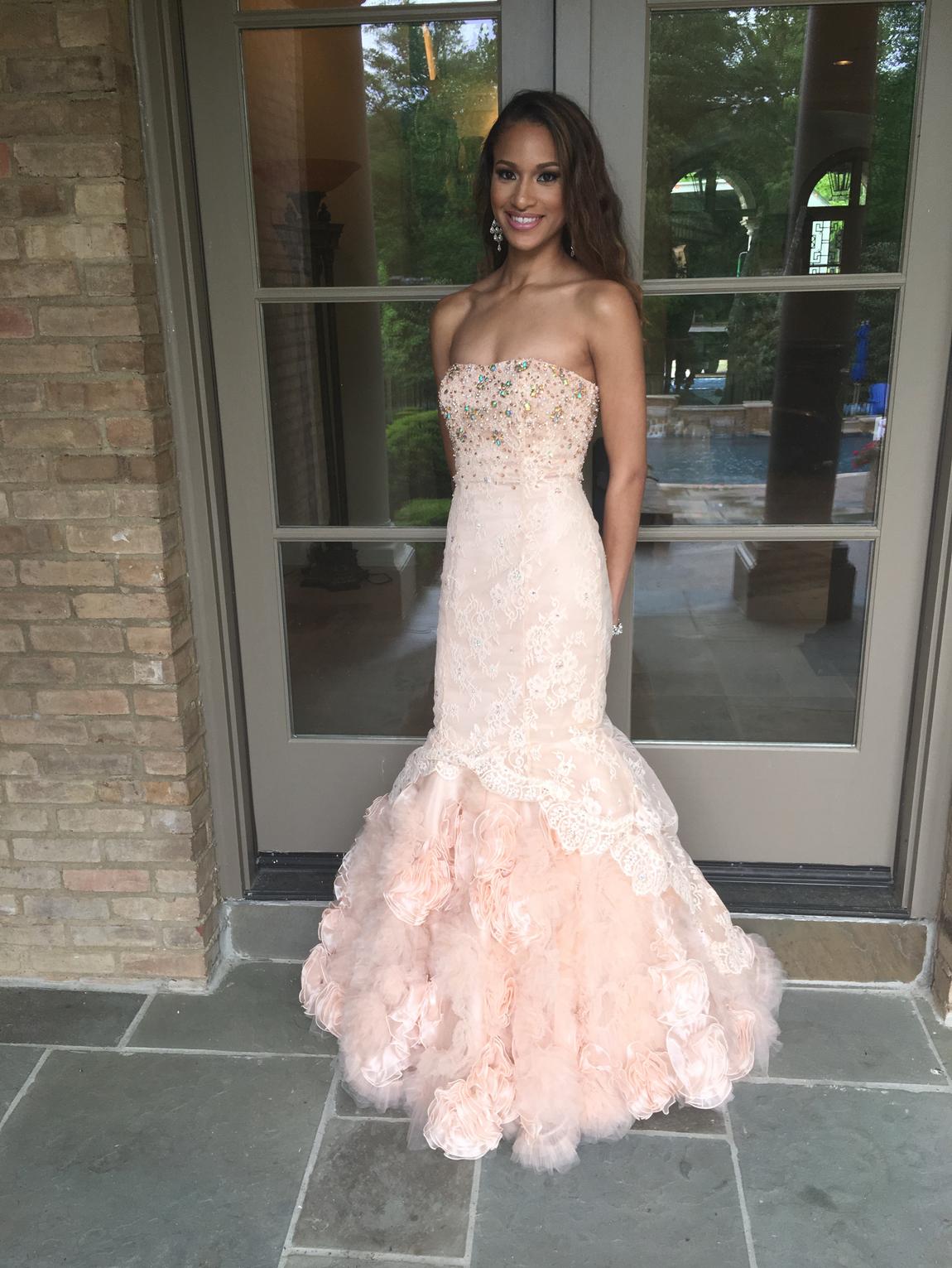 Sherri Hill Size 0 Prom Strapless Lace Nude Mermaid Dress on Queenly