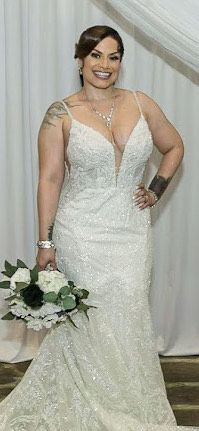 Martina Lina Size 12 Wedding Sequined White Mermaid Dress on Queenly