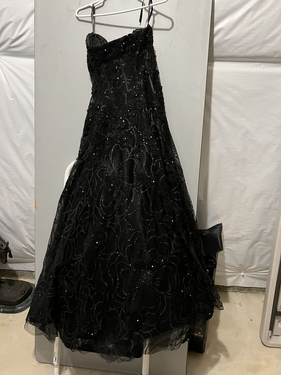Jovani Size 10 Prom Strapless Sequined Black Ball Gown on Queenly