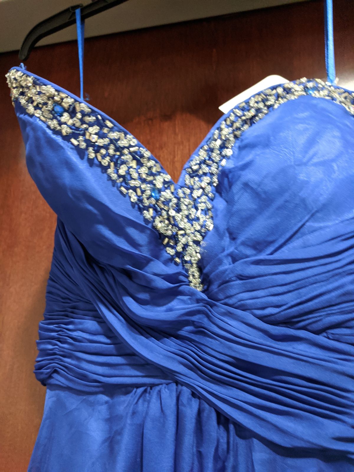 Style 4443L Mac Duggal Size 14 Prom Strapless Sequined Royal Blue A-line Dress on Queenly