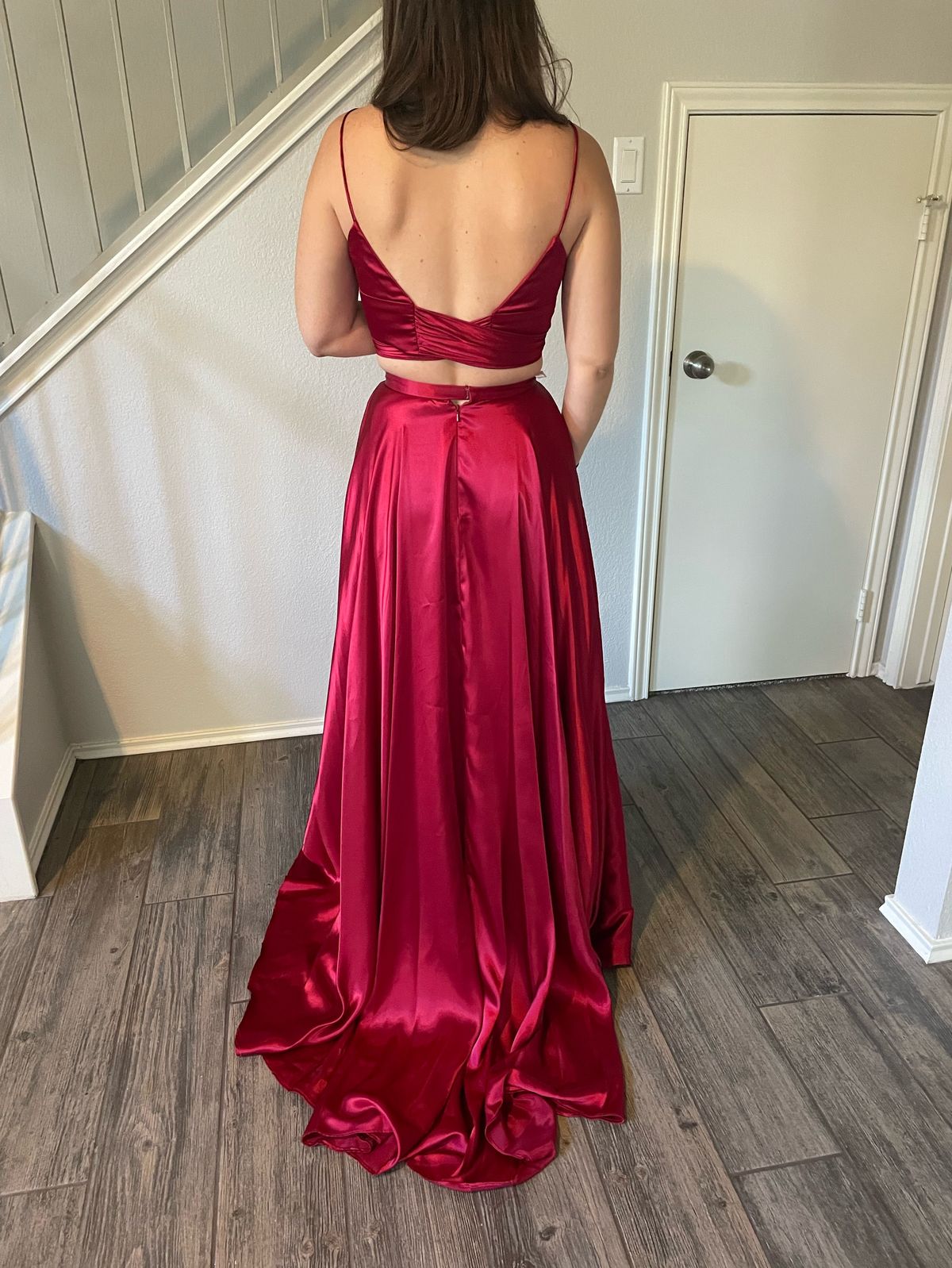 Sherri Hill Size 0 Bridesmaid Plunge Satin Burgundy Red Floor Length Maxi on Queenly