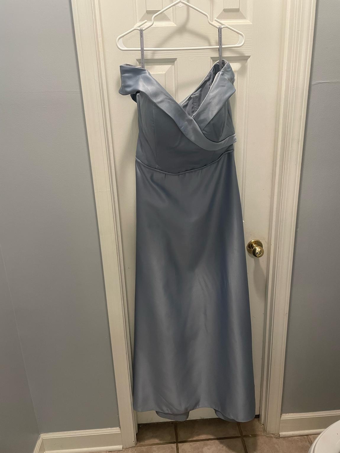 MoriLee Plus Size 18 Prom Satin Blue A-line Dress on Queenly